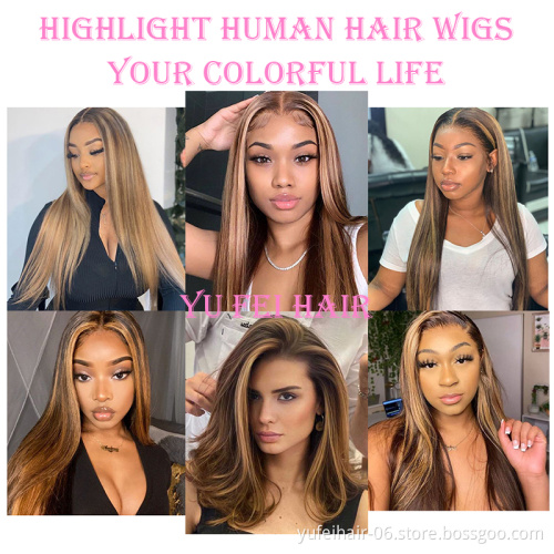 100% Virgin Brazilian Highlight Human Hair Lace Wig 10A Grade Bone Straight Ombre Piano Color Human Hair Hd Lace Front Wigs